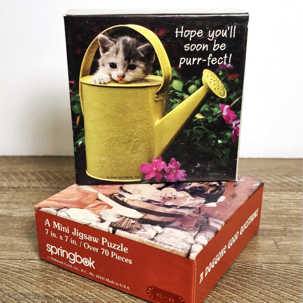Springbok Vintage 70+  Mini Puzzle Kitten Flowers Hope you'll be Purr-fect!